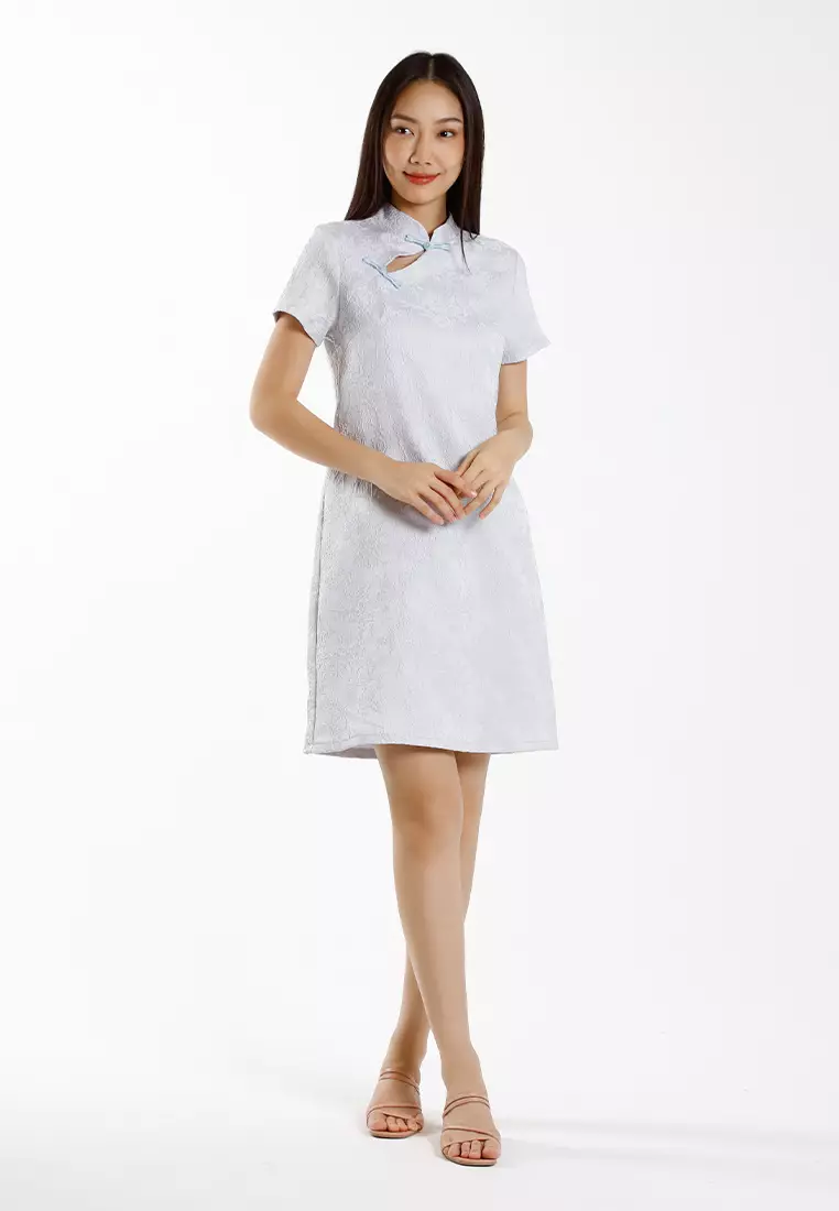 Forest Ladies Jacquard Cheongsam Dress Women A-Line Cheongsam - 885097-32LtBlue