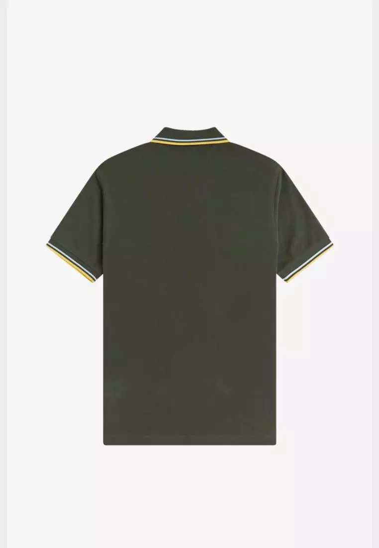 Fred Perry M3600 Twin Tipped Fred Perry Shirt (Hunting Green / Light Ice / Lemon Barley)