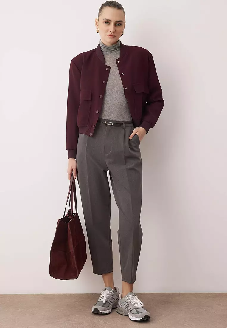Gray Belted Carrot/Shalwar Cut Woven Trousers Twoaw26Pl167