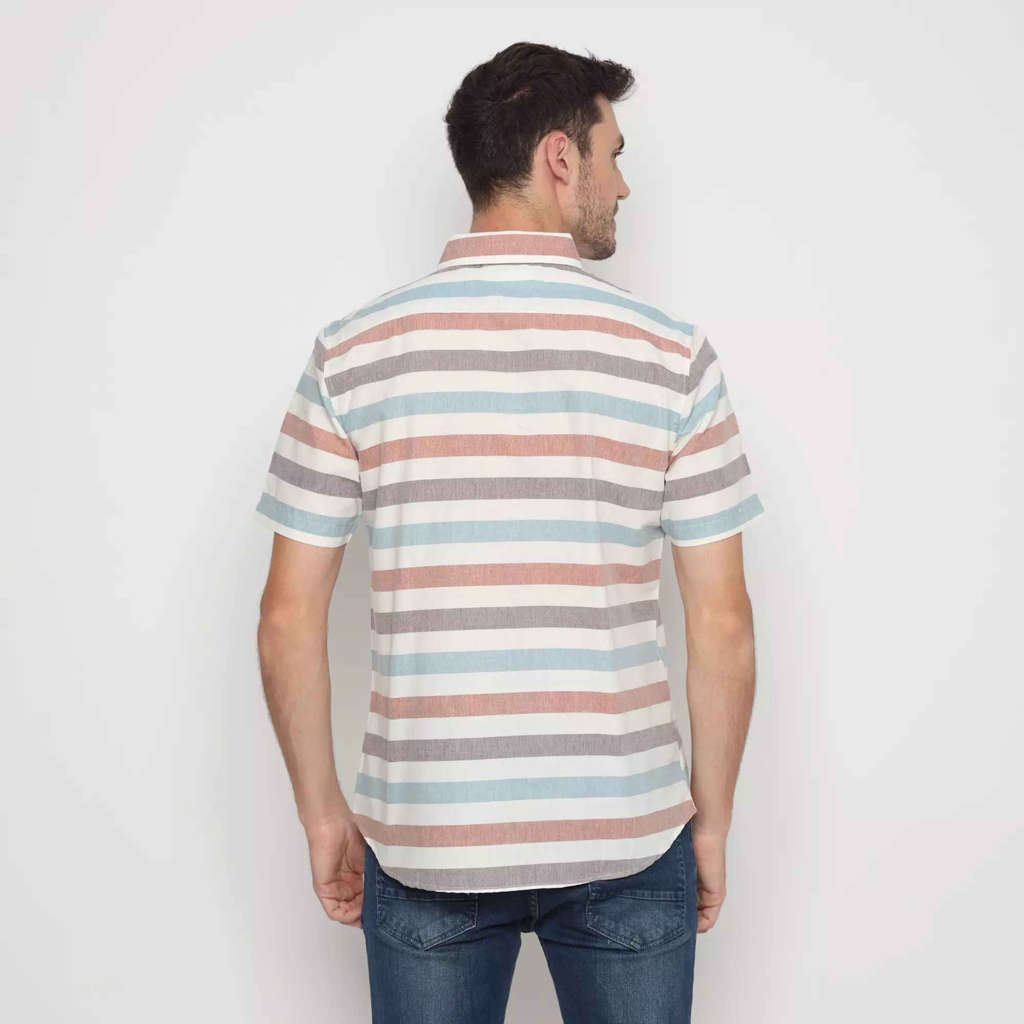 Platini Kemeja Motif Salur Pria Lengan Pendek Katun Broken White 73467