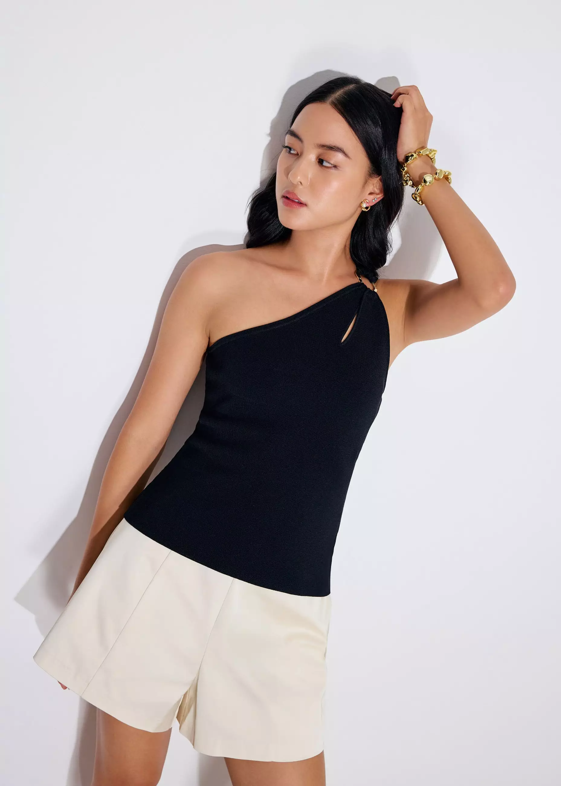 Atasan Wanita - Buckle Detail Knit Toga Fitted Top
