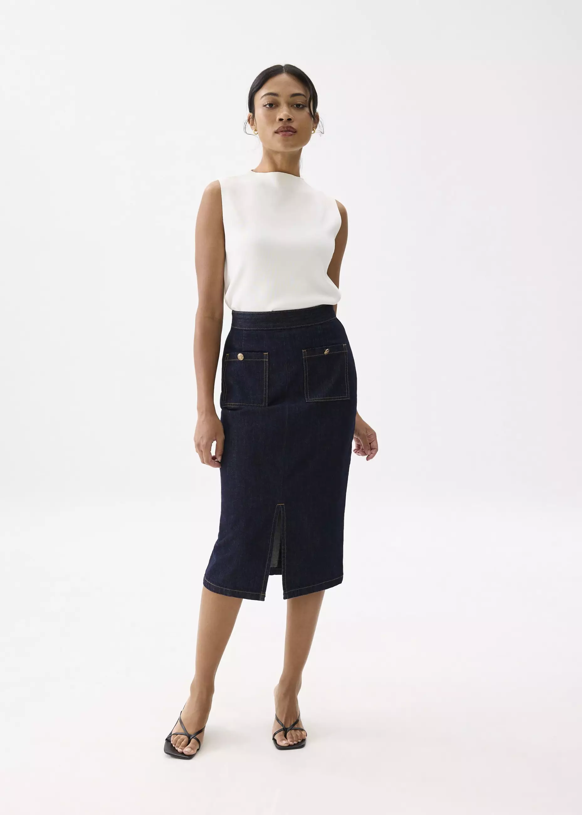 Rok Wanita - Denim High Waist Column Midi Skirt
