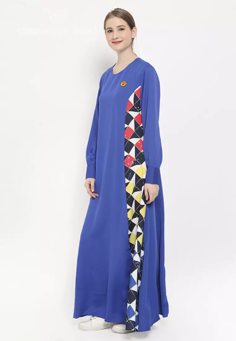 Doraemon Geometric Pattern Dress Blue