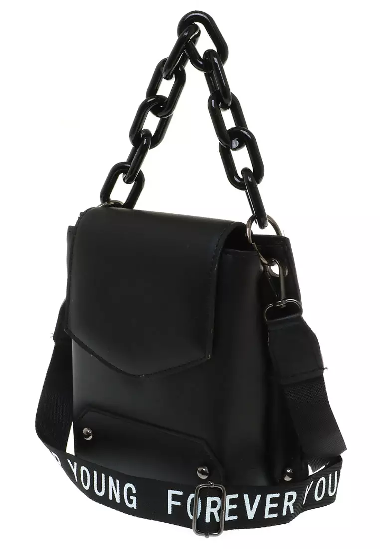 Xena Slingbag Wanita Tali Rantai Motif Polos High Quality Premium - Black