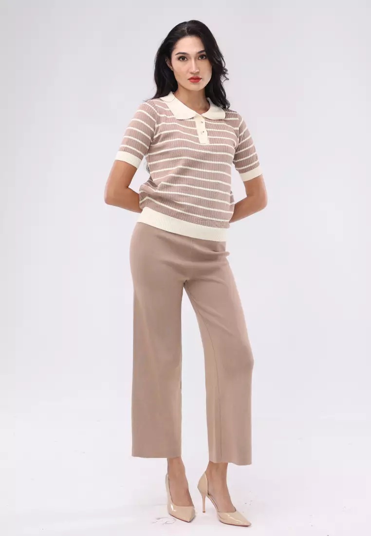 Knitted Short Sleeve Tops/Pants Terno