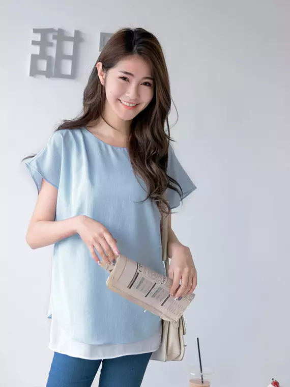 Buy OBSTYLE Elegant spliced faux two-piece ruffle wide-sleeve