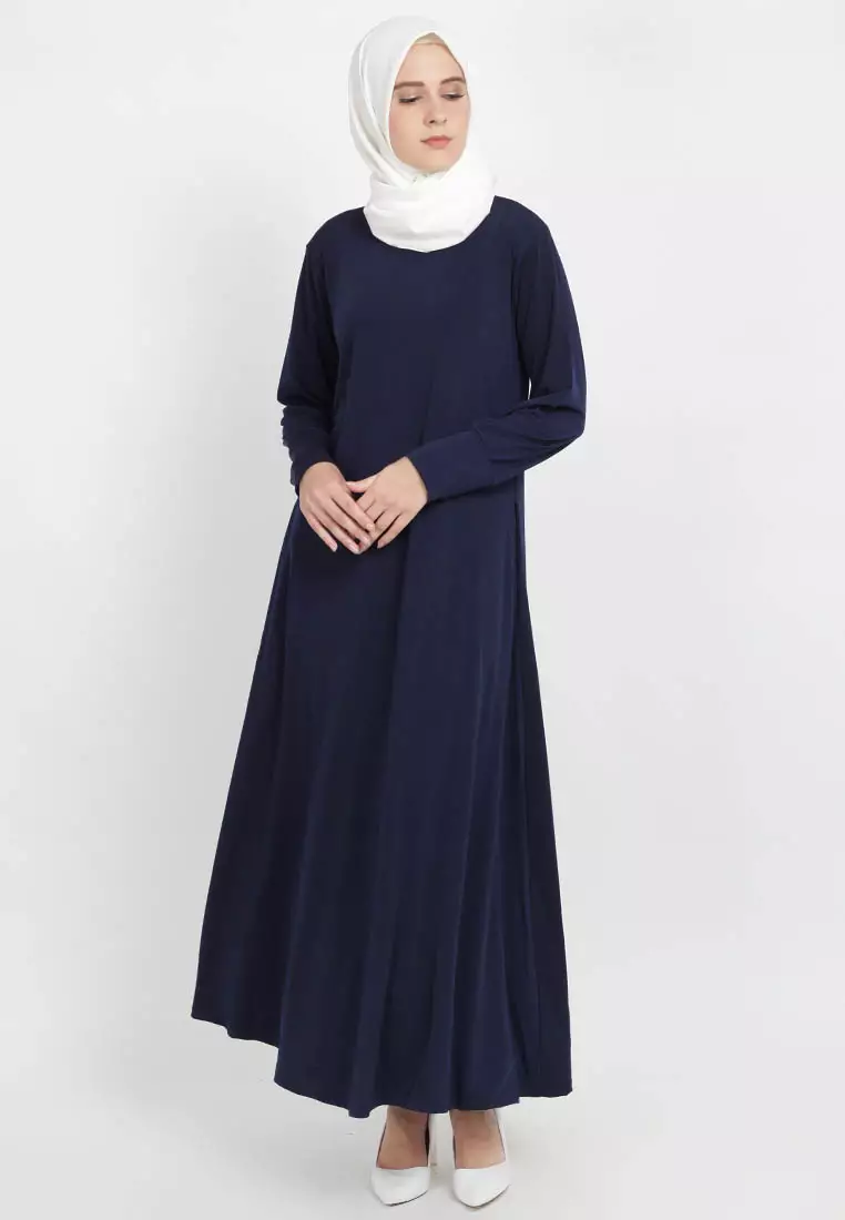 JV Hasanah Alia Maxi Dress Navy | Gamis Polos Jersey Wanita Daily
