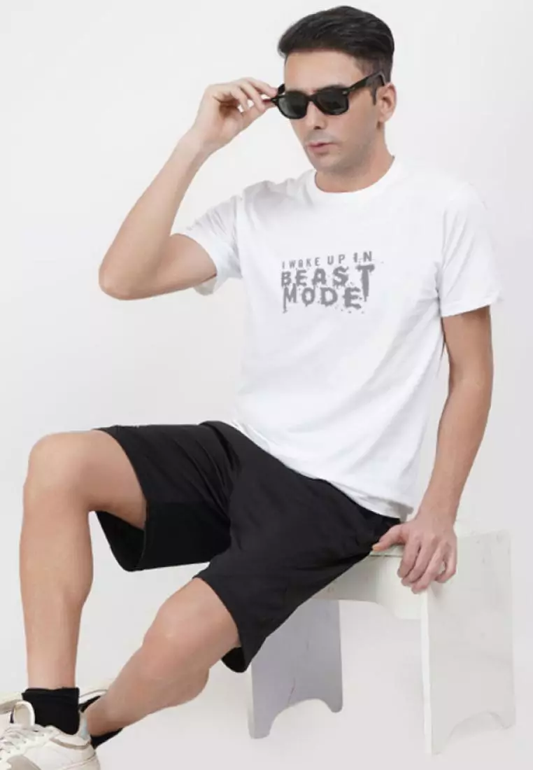 Beast Mode 白色棉质混纺短袖运动/训练 T 恤