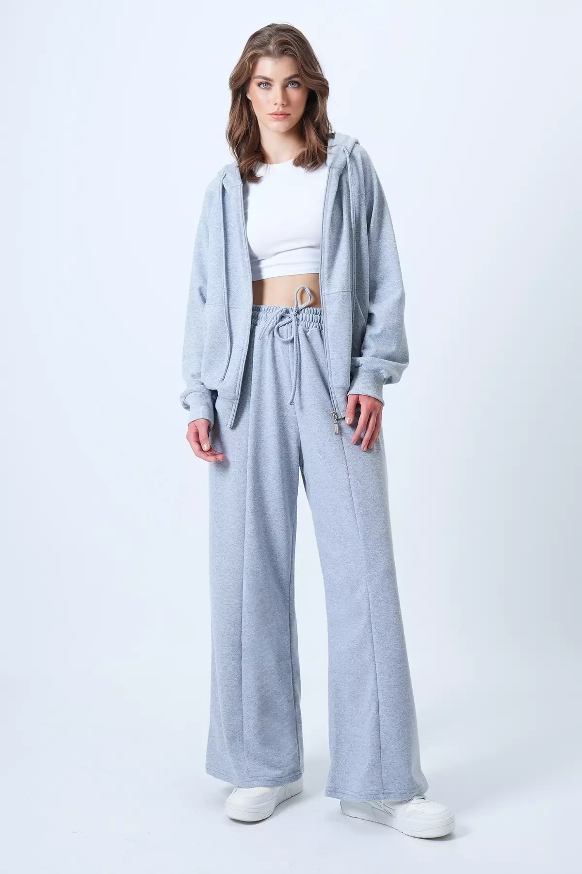 Grimelanj Hooded Zippered Jacket And High-Waisted Wide-Leg Pants Set Alc-X14606