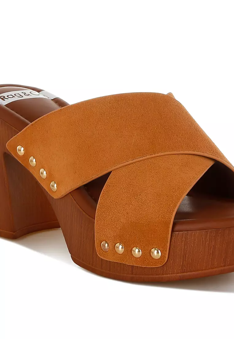 Genuine Suede Leather Clogs in Tan