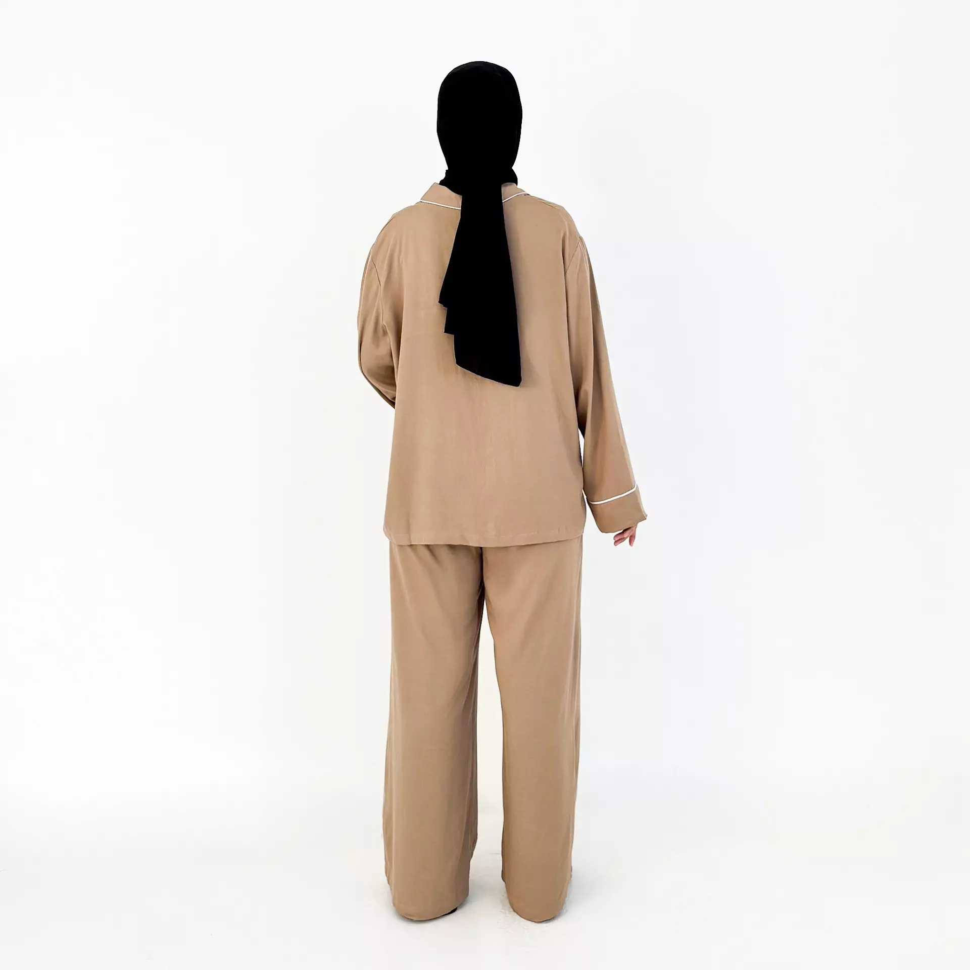 Set Baju Tidur Serena | Size L-XXL COKLAT | Setelan Piyama Lengan Panjang Wanita Katun