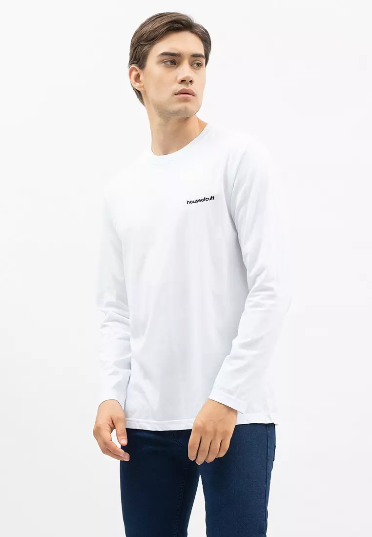 Houseofcuff Kaos Cotton Combed Lengan Panjang Pria Putih