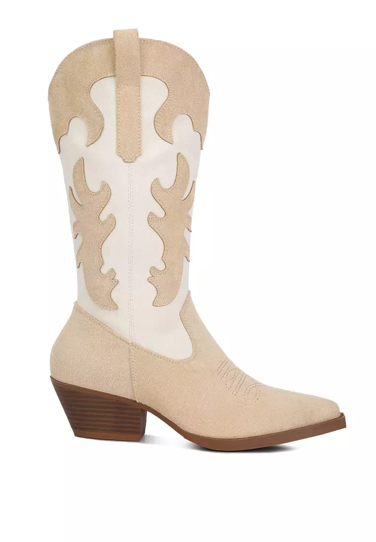 Discount on London Rag  shoes - SKU: Beige Patchwork Cowboy Boots