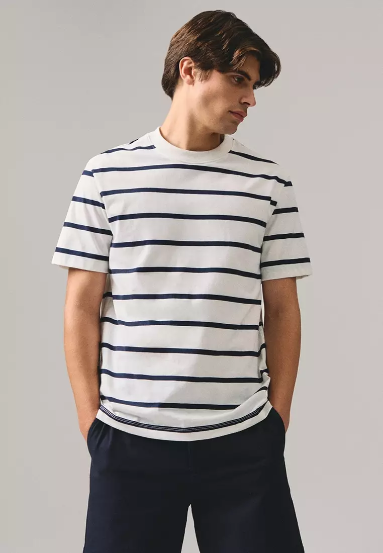 Regular Fit Basic Striped T-Shirt In  Knit Jersey