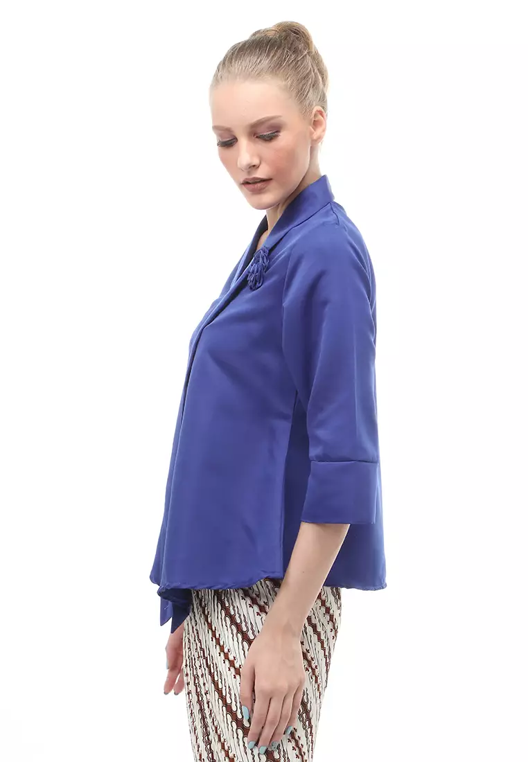 Elvia Kebaya Atasan Wanita Lengan Panjang Design Casual - Biru Benhur