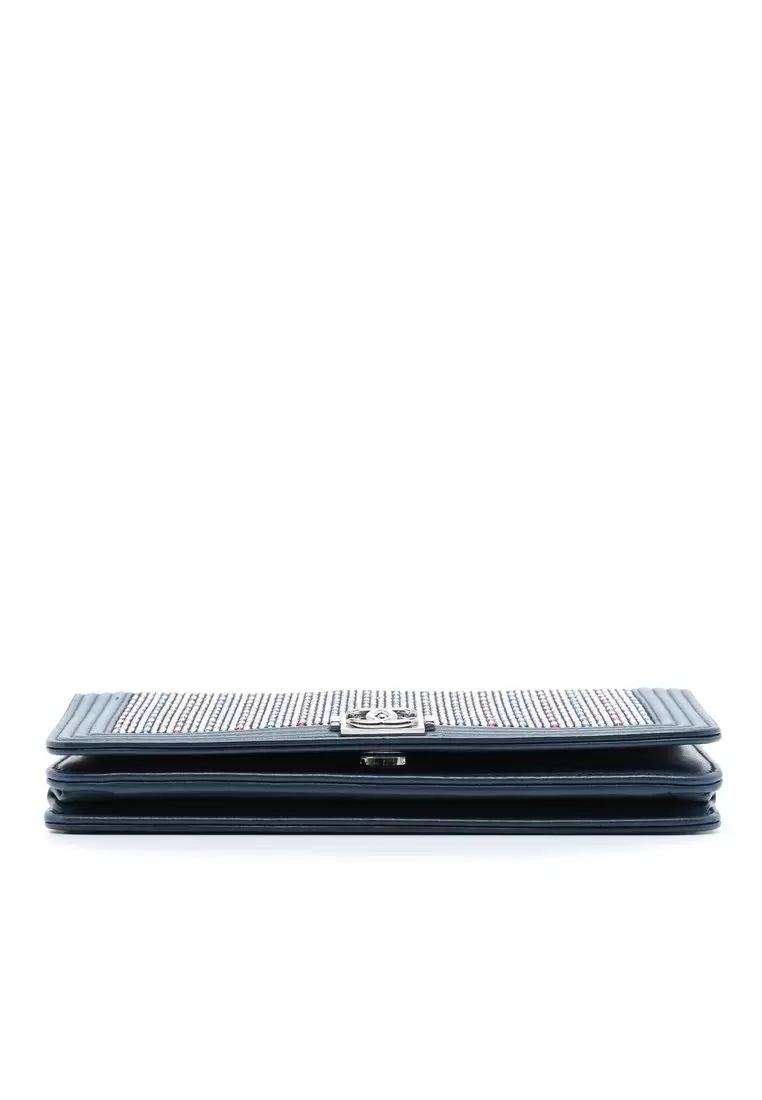 Pre-Loved Chanel Crystal Embellished Lambskin Boy Wallet On Chain