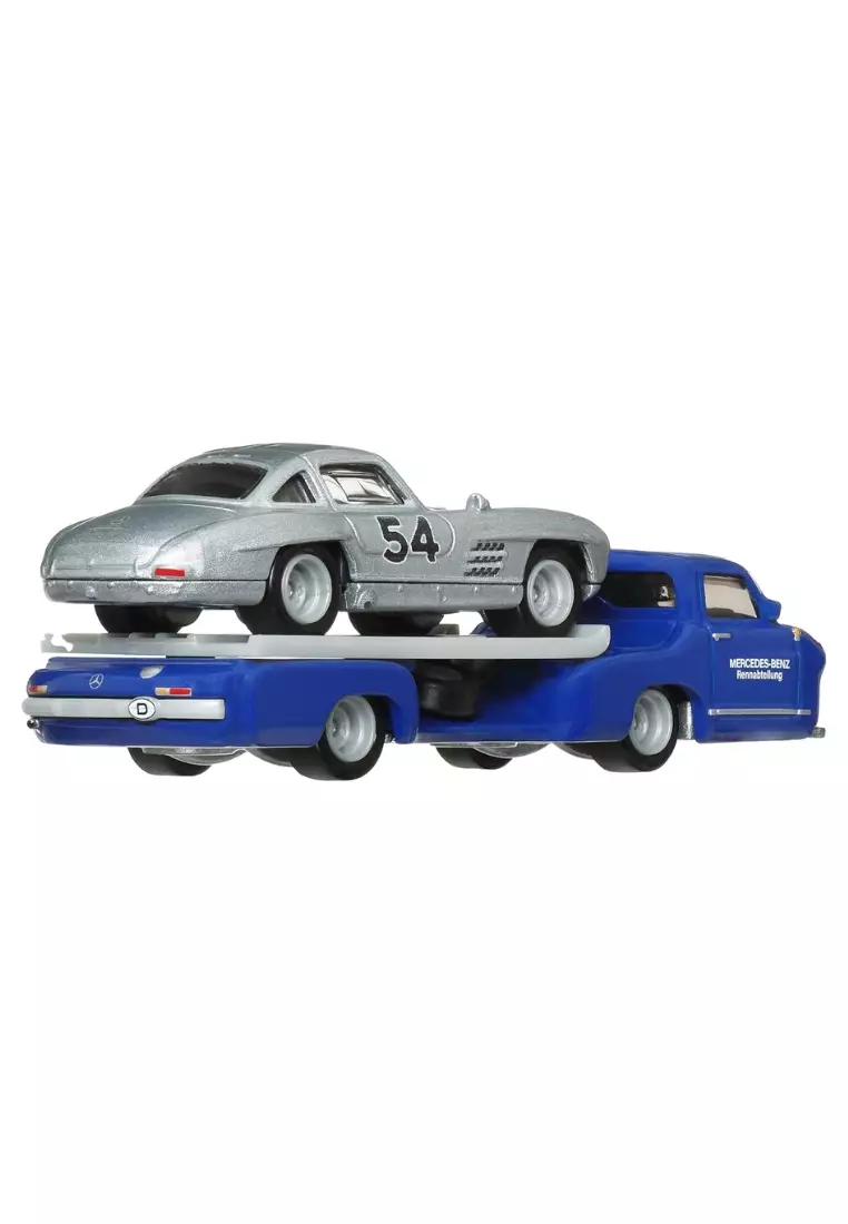 Hot Wheels Premium Team 2024 Transport Mercedes-Benz 300 SL & Mercedes-Benz Blaues Wunder Flatbed Truck