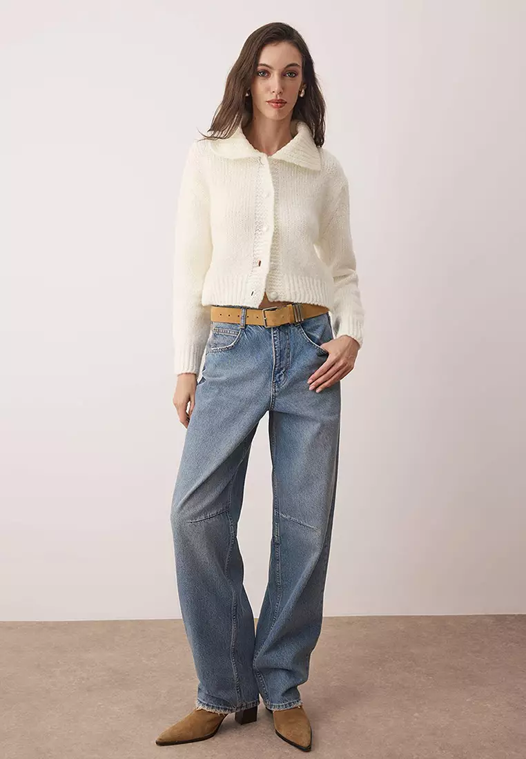 Ecru Oversize/Wide Pattern Crop Knitwear Cardigan Twoaw26Hi00179