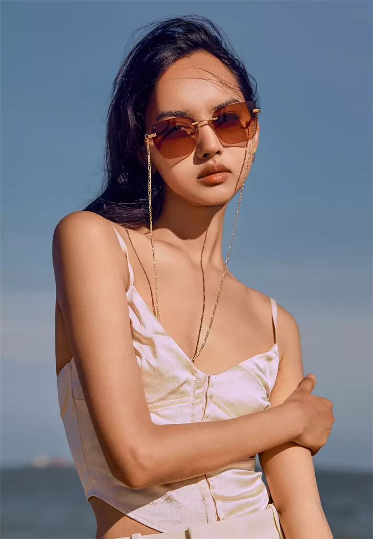 Passang Unisex Fashion Square Frame Sunglasses Rimless Frame - Brown