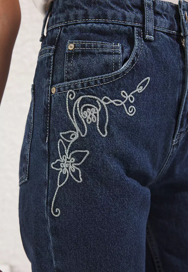 Embroidered High Waist Flared Jeans