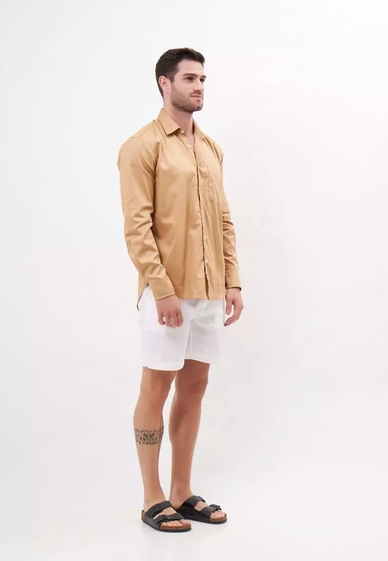 Palma Kemeja Panjang Pria Katun Organik Mocca | Organic Cotton Long Sleeves Shirt Men Mocca