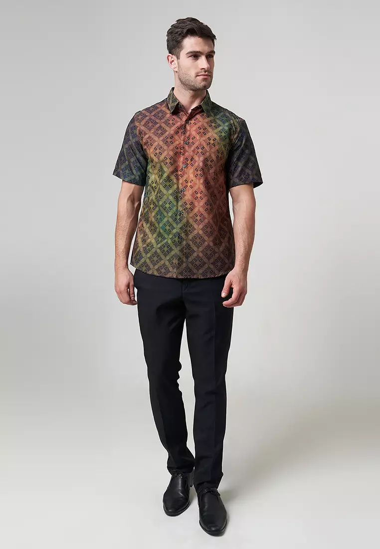 Slimfit Kistna Olive Kemeja Batik Pria Lengan Pendek
