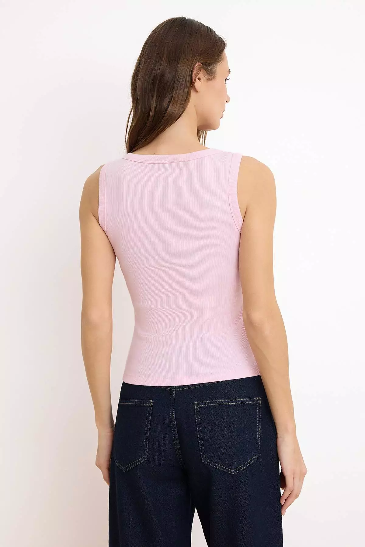 Light Pink Regular Pool Neckline Thick Strap Sleeveless Ribbed Stretchy Knitted Tank Top Twoss26Al28