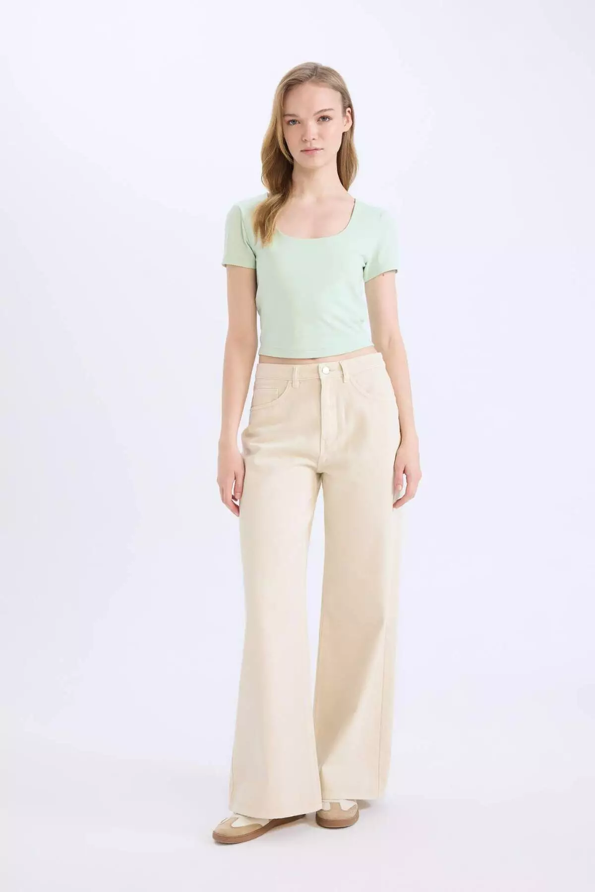 Fitted U Neck Basic Plain Short Sleeve T-Shirt C6102Ax25Sm