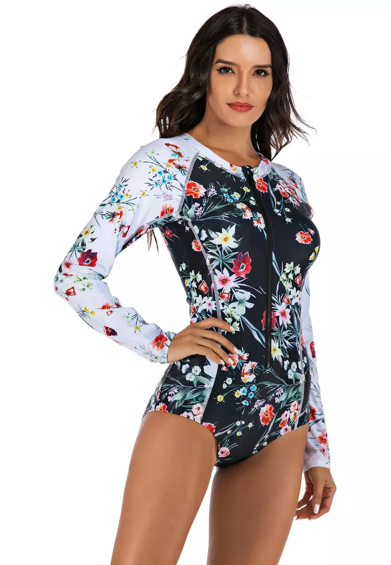 Surf Print Long Sleeve One Piece Swimsuit