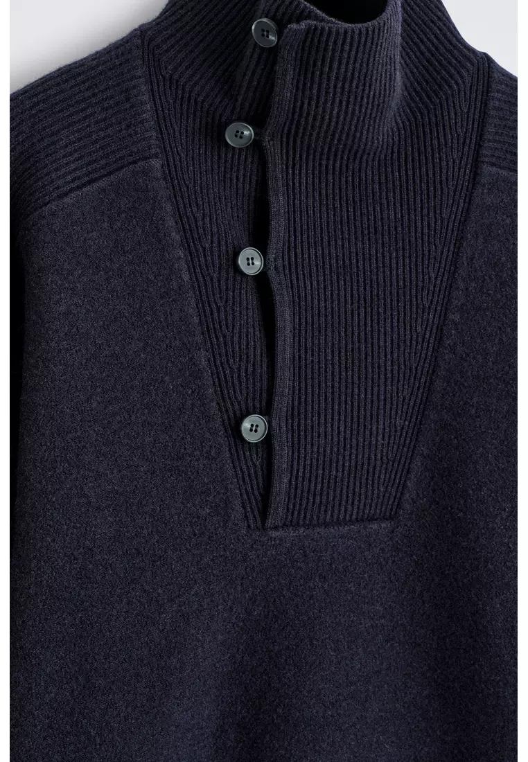 PANELLED MERINO WOOL FUNNEL-NECK JUMPER