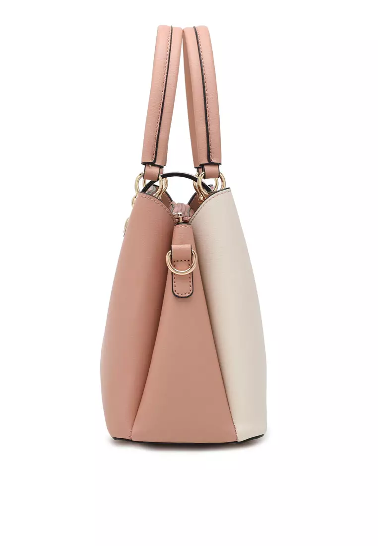 Women's Contrast Top Handle Bag / Shoulder Bag / Crossbody Bag - Pink