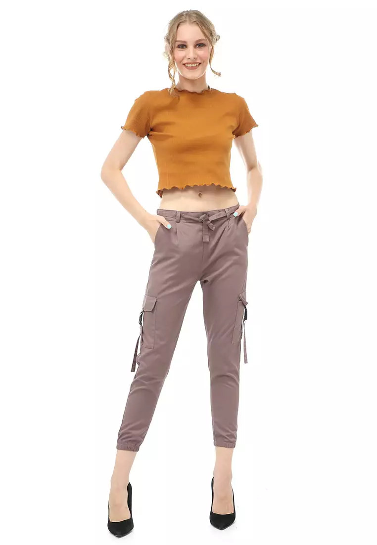 Jourel Celana Panjang Kasual Wanita Jogger Cargo Pants Material Cotton Drill ORIGINAL - Latte