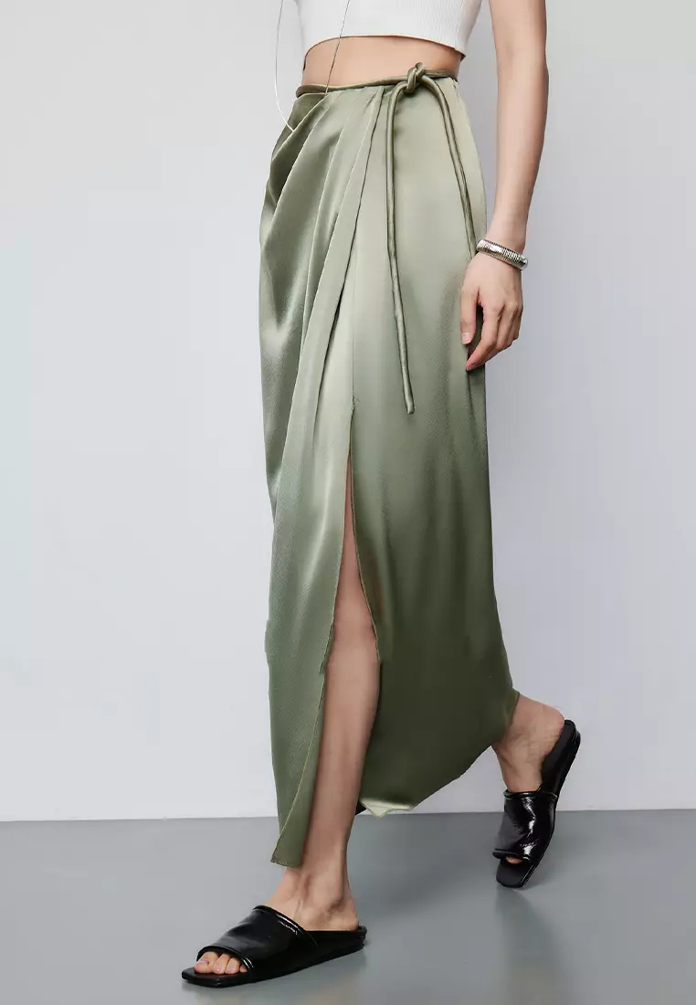 Mid length satin skirts twin shop