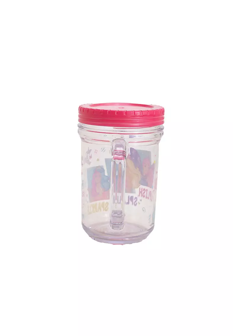 Barbie Mason Jar Mug 500ML With Cover Barbie Stay Fantasy