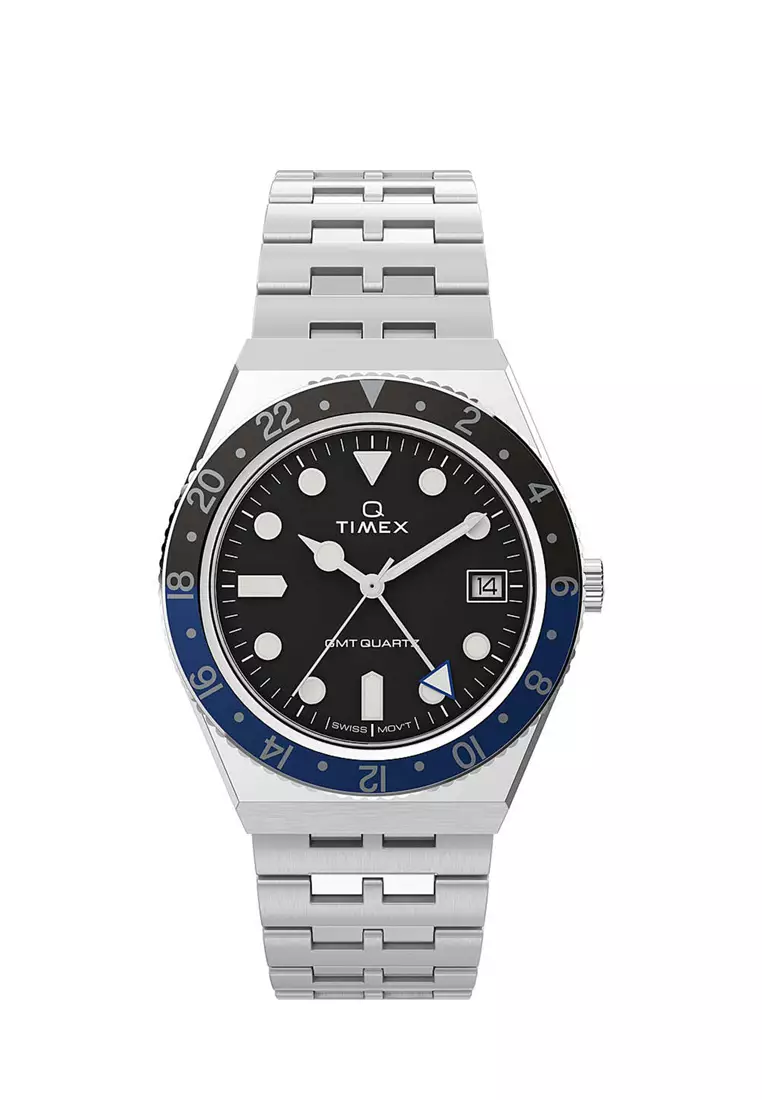 Buy Timex Q Gmt Silver Stainless Steel Analog Quartz Watch For Men