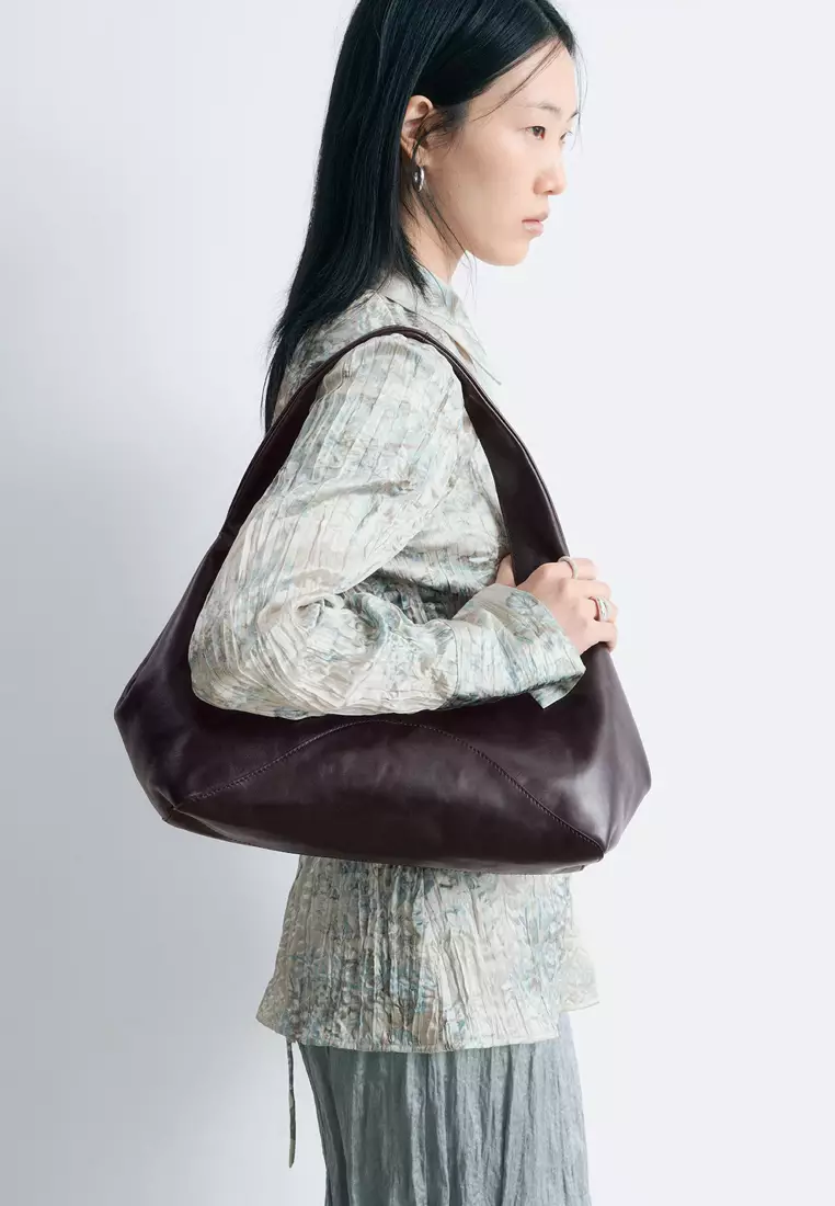 Curved Suede Shoulder Bag