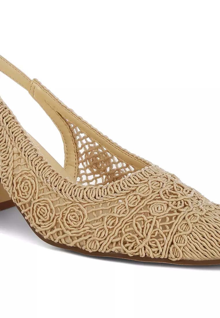 Sandal Slingback Desain Tenun Warna Beige