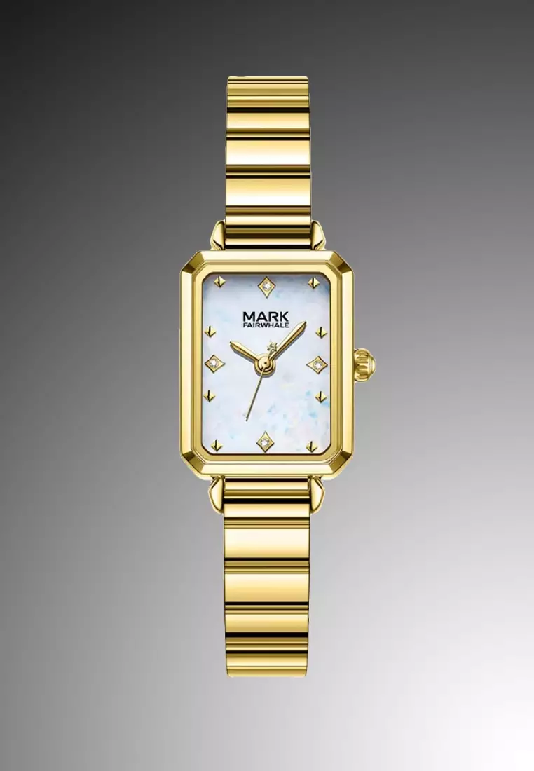 Ladies Alloy Quartz Watch, 32mm Watch Case Height, Gold Color Stainless Steel Bracelet, White Dial