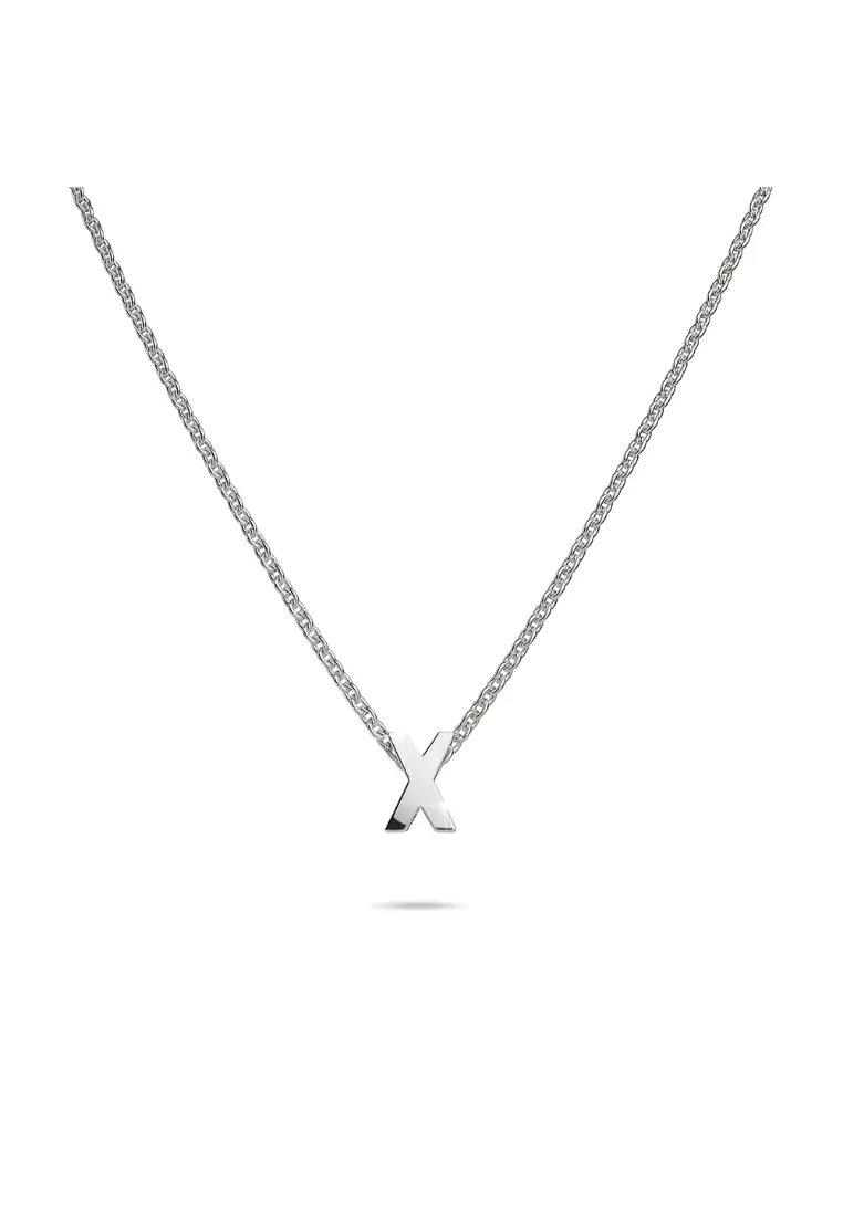 Solid 925 Sterling Silver Initial Alphabet Letter Necklace  - X