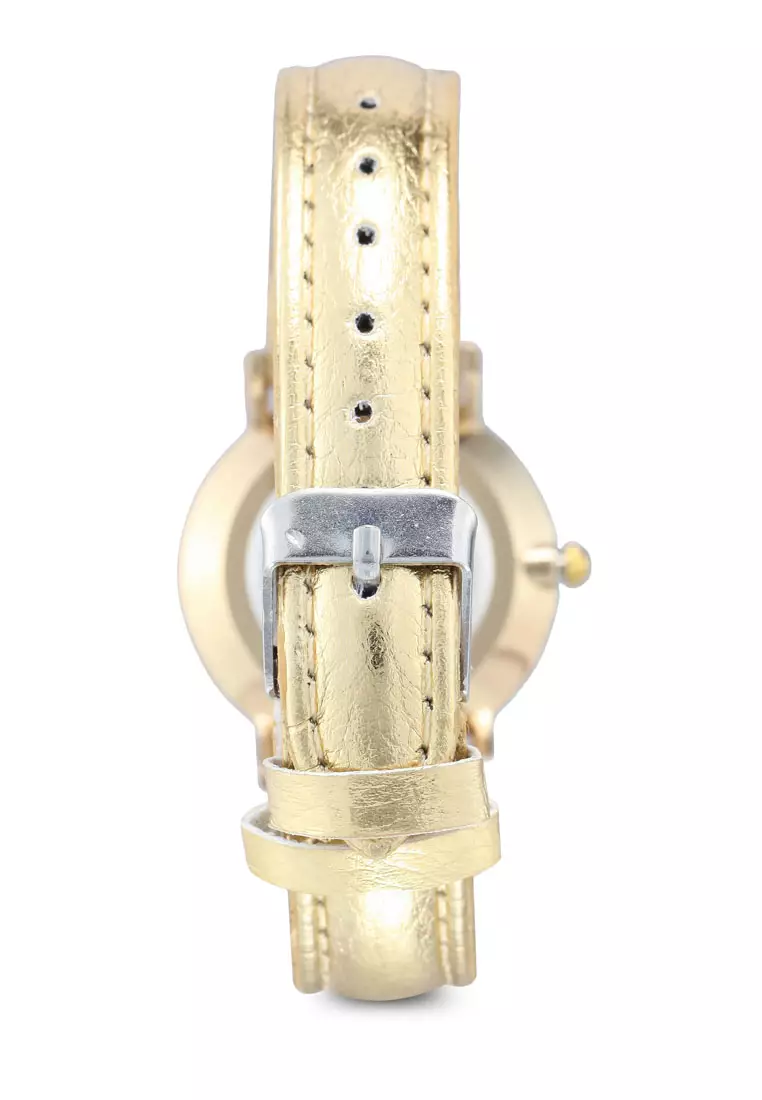 Round Face Gold Black And Gold Strap Watch