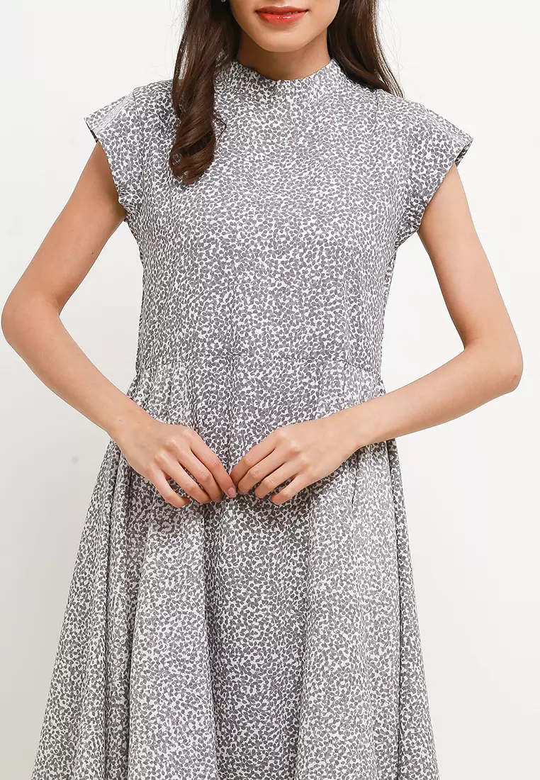 Ardalia Assymetrical Dress In Grey Print