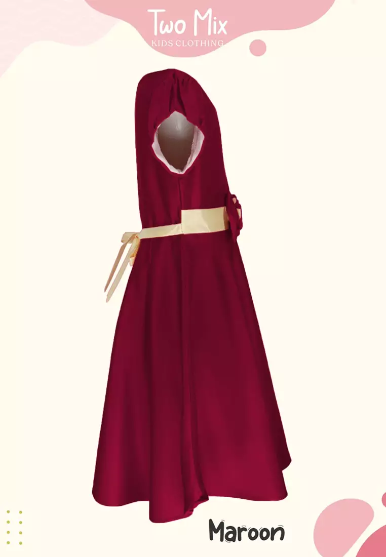 Two Mix Baju Anak Perempuan Bahan Satin - Dres Anak Perempuan Fashion Usia 1-12 Tahun 4242 Maroon