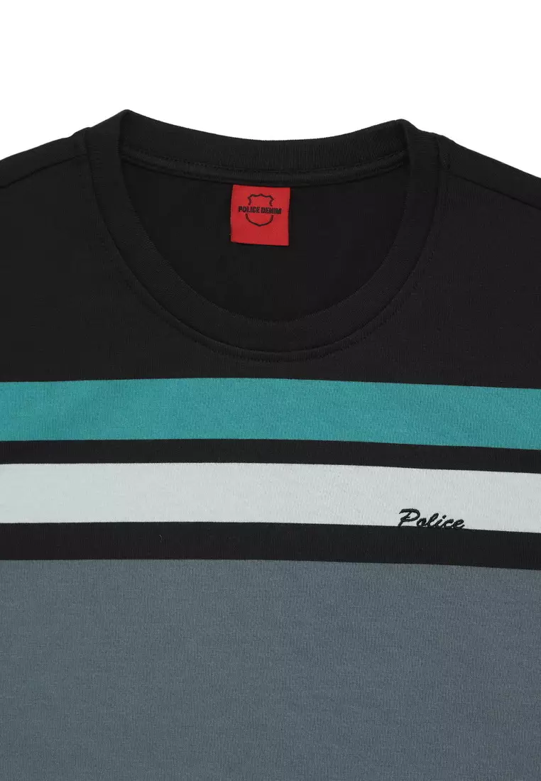 POLICE T-Shirt Salur Bordir Cotton Premium Tebal Pria