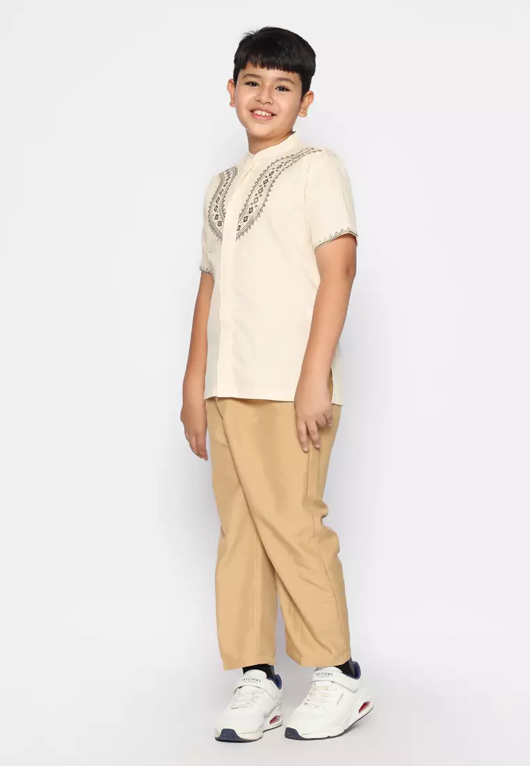 Baju Koko Set Anak Laki Bordir Viral Cream - GENUINE