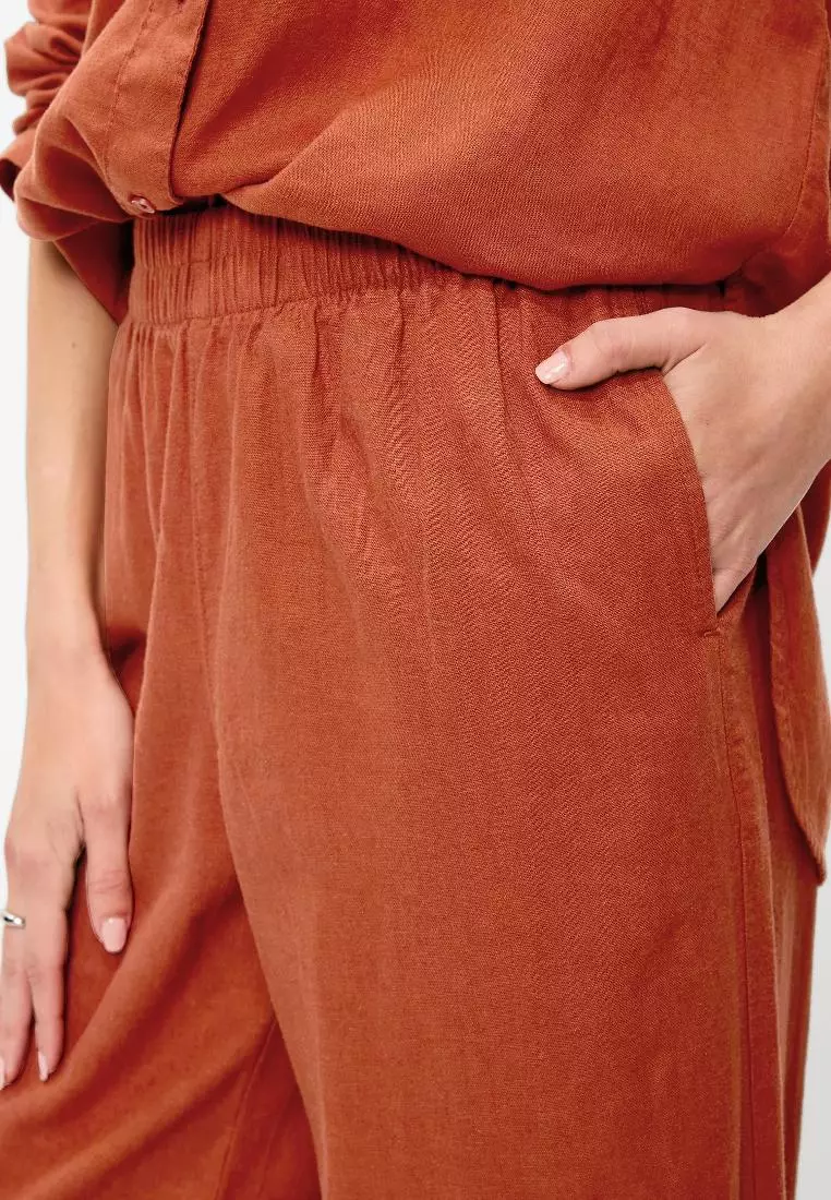 High-Waisted Linen-Blend Wide-Leg Pants