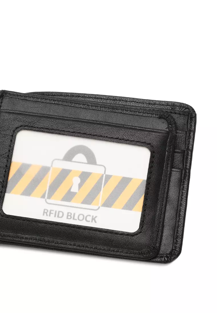 Genuine Leather RFID Short Wallet - Black