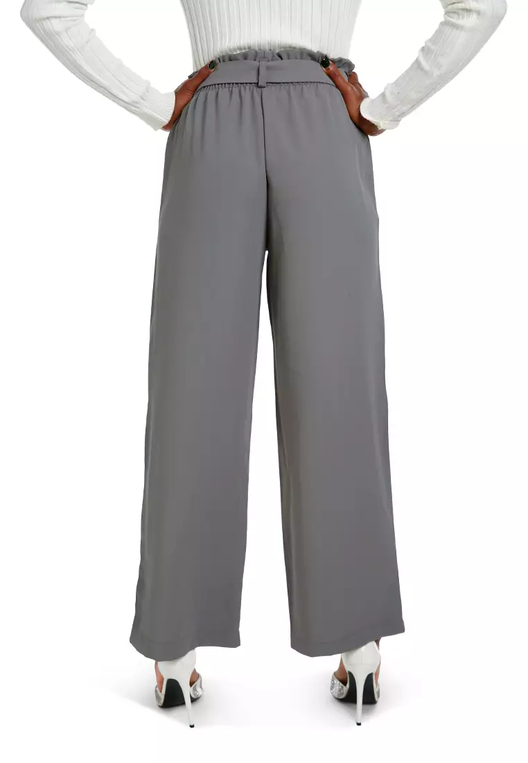 Grey Multi Button High Waisted Pants