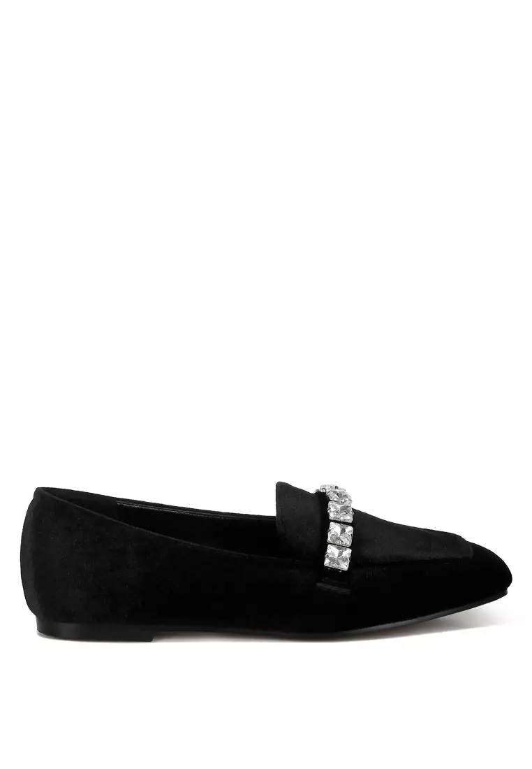 Discount on Rag & CO.  shoes - SKU: Velvet Diamante Strap Loafers in Black