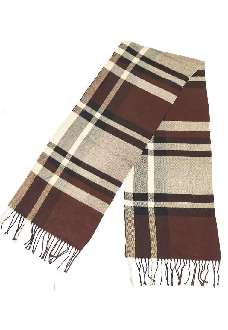 Aksesoris Wanita Checkered Acrylic Muffler Shawl syal kotak-kotak Brown & Multi 