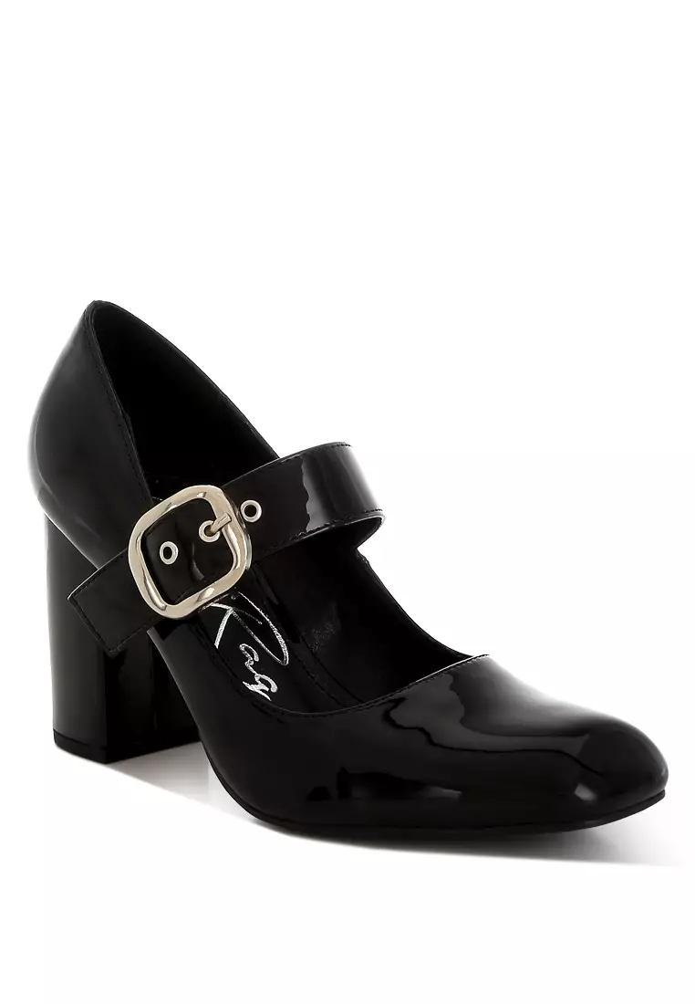 Block Heel Mary Jane Sandals in Black